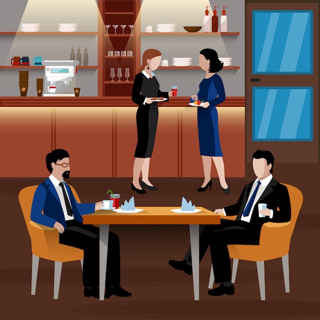 Free vector colored business lunch people composition