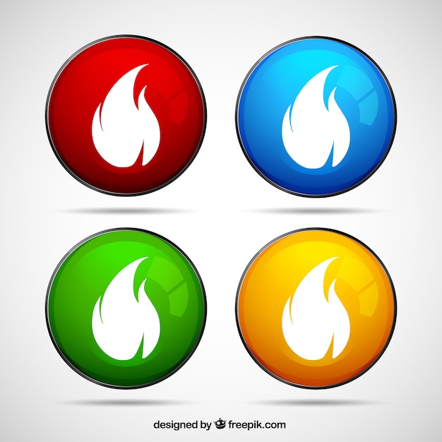 Free vector colored buttons with fire flames