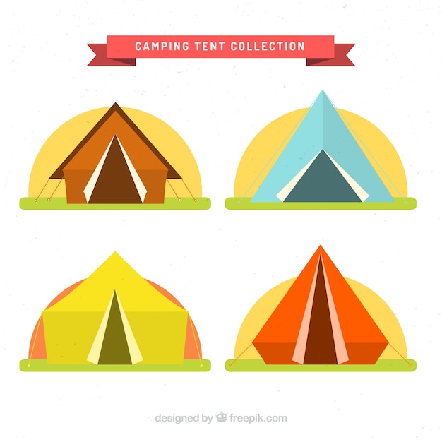 Colored camping tents set in flat design