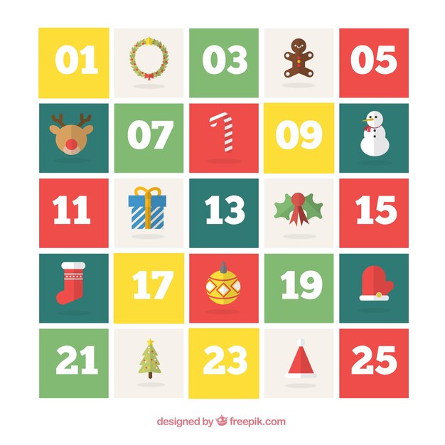 календарь Цветные рождественские в плоском дизайне