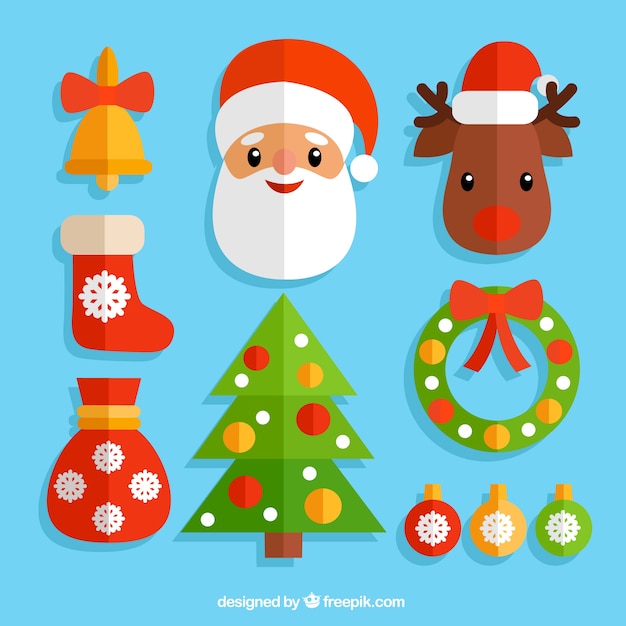 Бесплатное векторное изображение Цветные рождественские украшения и символы