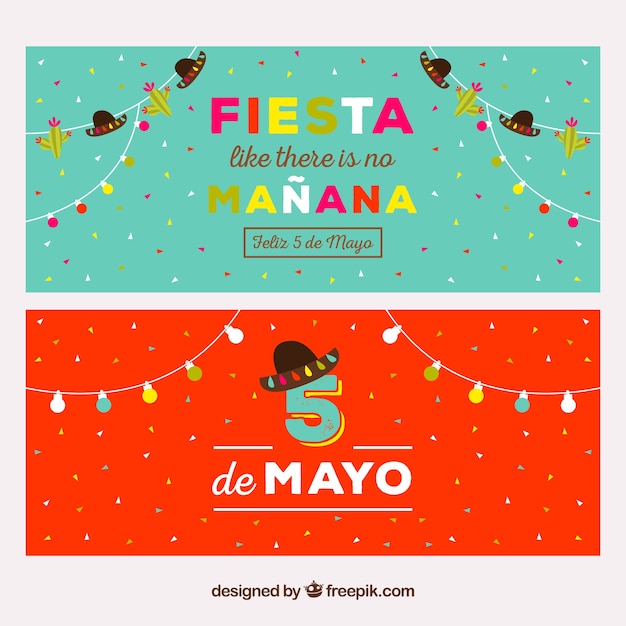 Colored cinco de mayo banners with light bulbs