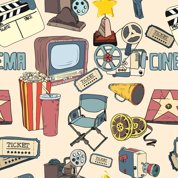 Colored cinema seamless pattern wallpaper