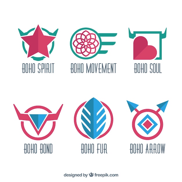 Цветные коллекция BOHO логотипов в плоском дизайне
