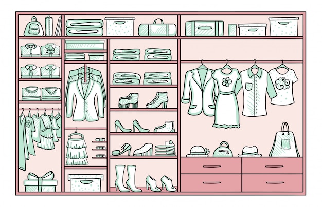 Free vector colored doodle female wardrobe concept