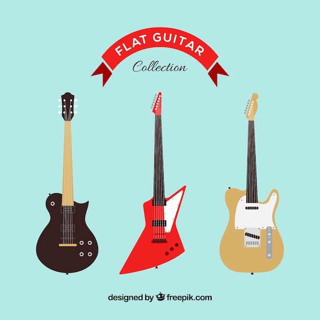 無料ベクター フラットデザインのカラーエレクトリックギター