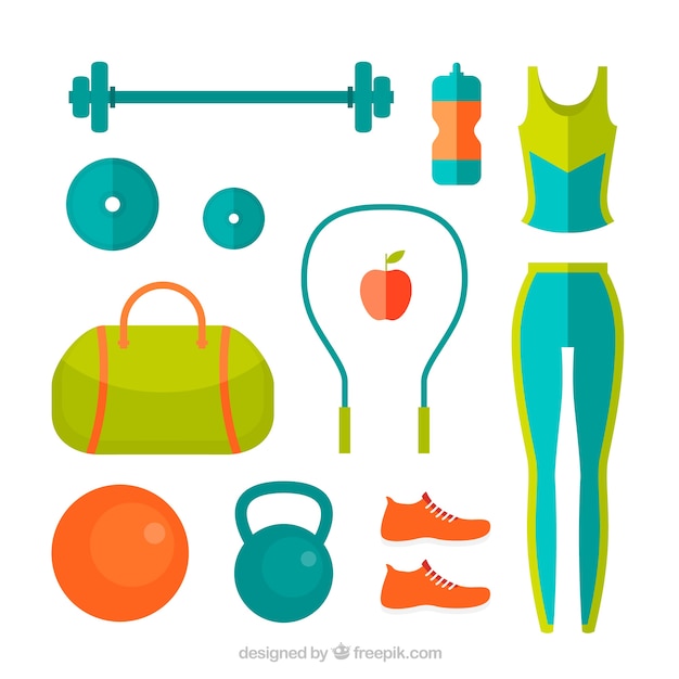 Vettore gratuito attrezzature per il fitness femminile colorato