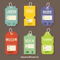 Free vector colored flat tags of cities