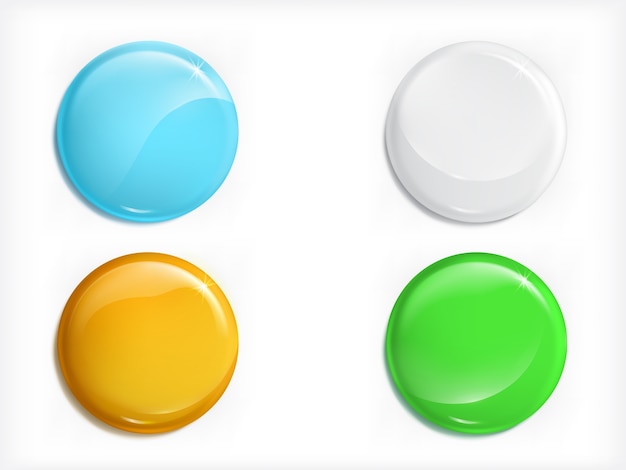 Set di vettori realistici pulsanti rotondi lucidi colorati