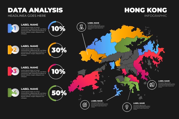 Vettore gratuito gradiente colorato hong kong mappa infografica