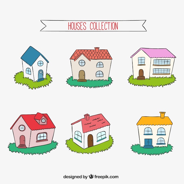 Free vector colored hand drawn houses