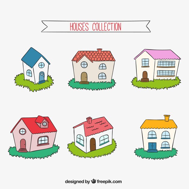 Colored hand drawn houses