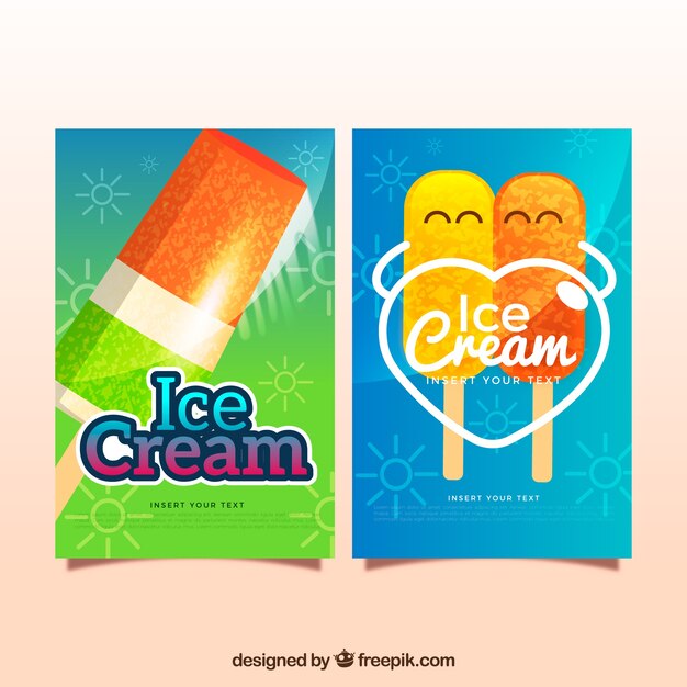 Colored ice cream cards in realistic design