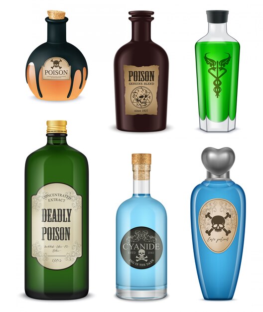 Colored and isolated realistic poison set different shapes colors and styles vector illustration