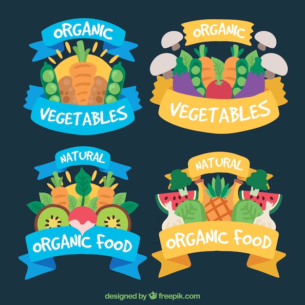 Free vector colored labels with vegetables and fruits