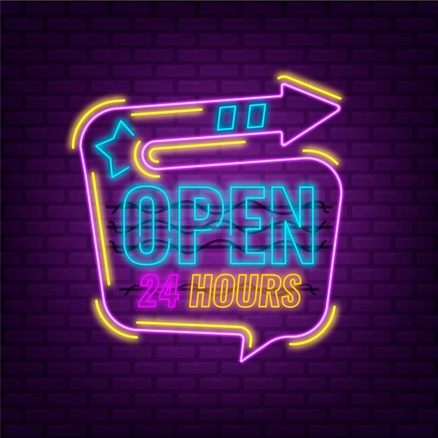 Colored open 24 hours neon sign