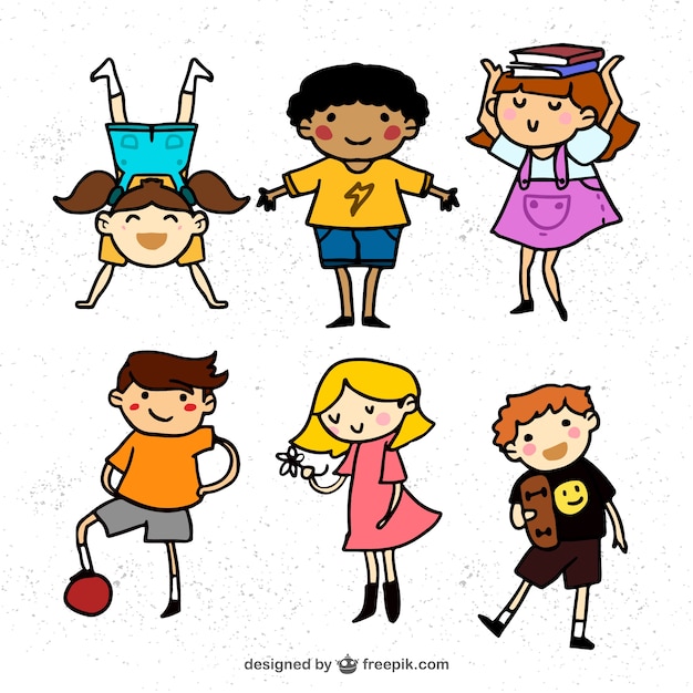 Free vector colored pack of hand-drawn kids