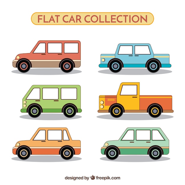 Бесплатное векторное изображение Цветные пакет плоских автомобилей