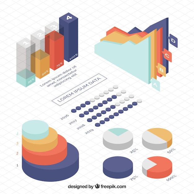 무료 벡터 아이소 메트릭 디자인 infographic 차트의 컬러 팩