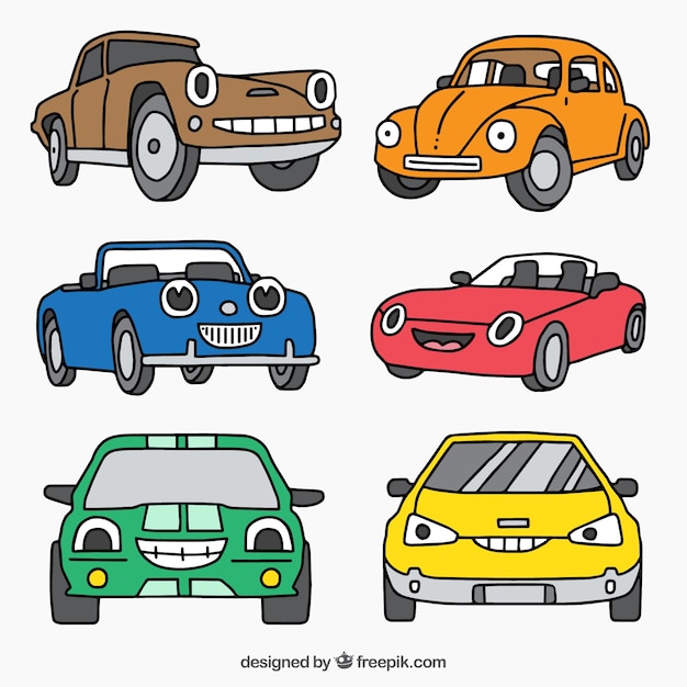 Colored pack of six cartoon vehicles