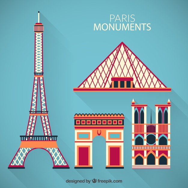 Free vector colored paris monuments