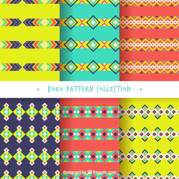 Colored patterns with abstract shapes in flat design