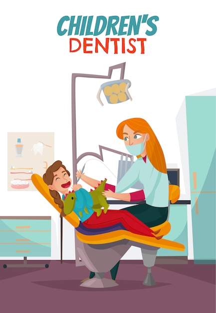 Free vector colored pediatric dentistry composition with children