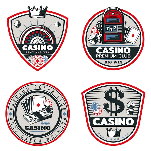 Set di emblemi colorati di poker e casinò