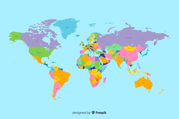 Colored political world map