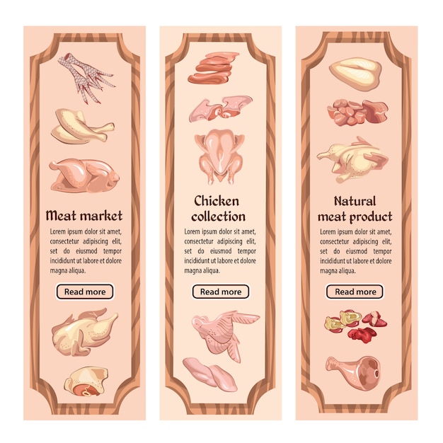 Free vector colored poultry meat vertical banners