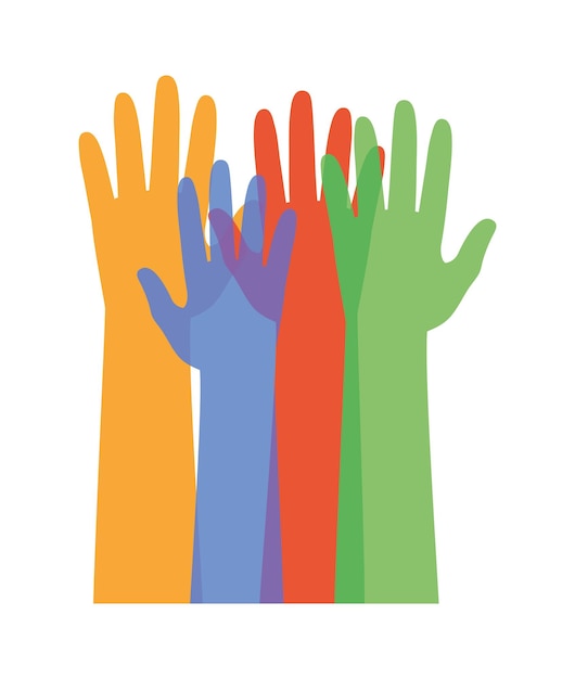 Free vector colored raised hands autism day