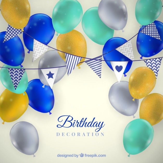 Free vector colored realistic balloons and garlands birthday collection