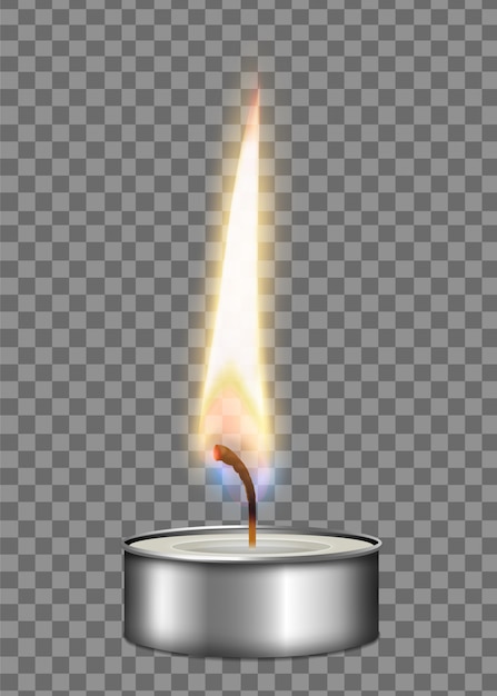 Цветные реалистичные свечи металлический корпус пламя огня свет композиции на прозрачном фоне иллюстрации