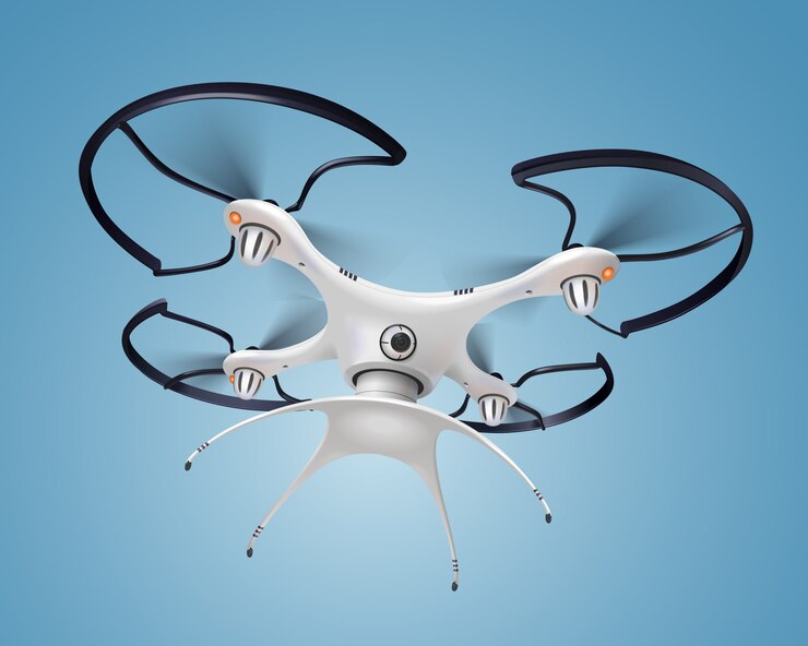 Free Vector colored and realistic drone with camera composition white smart electronic quadrocopter flying 