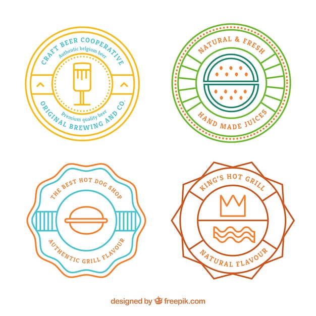 Free vector colored retro badges for food