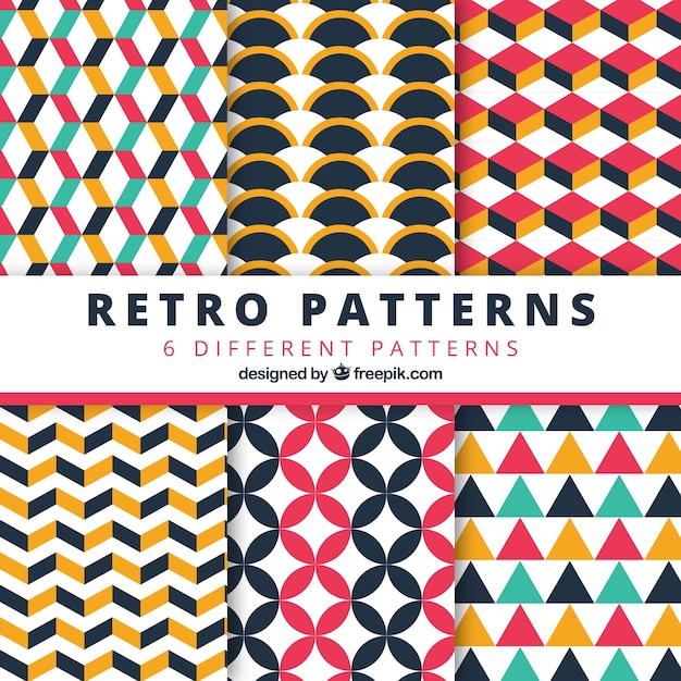 Free vector colored retro patterns in geometric style
