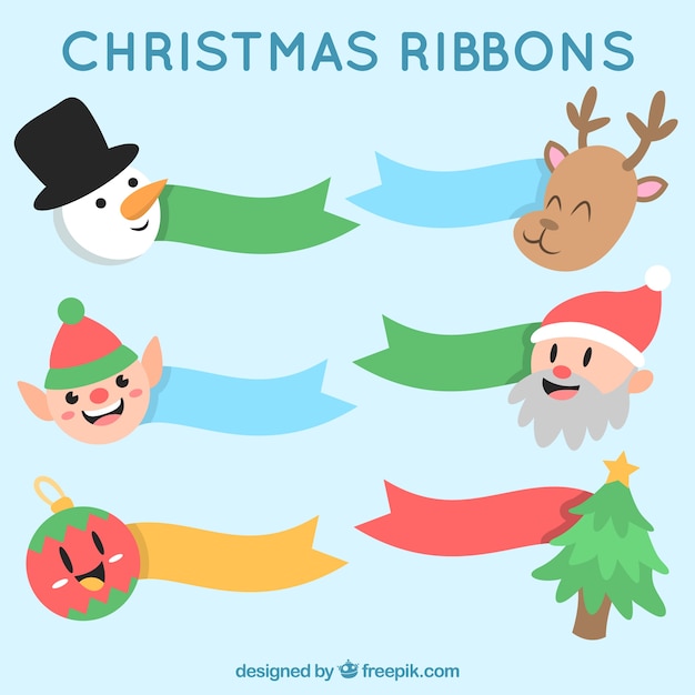 Colored ribbons with lovely christmas characters