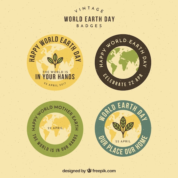 Free vector colored round badges in vintage style for mother earth day