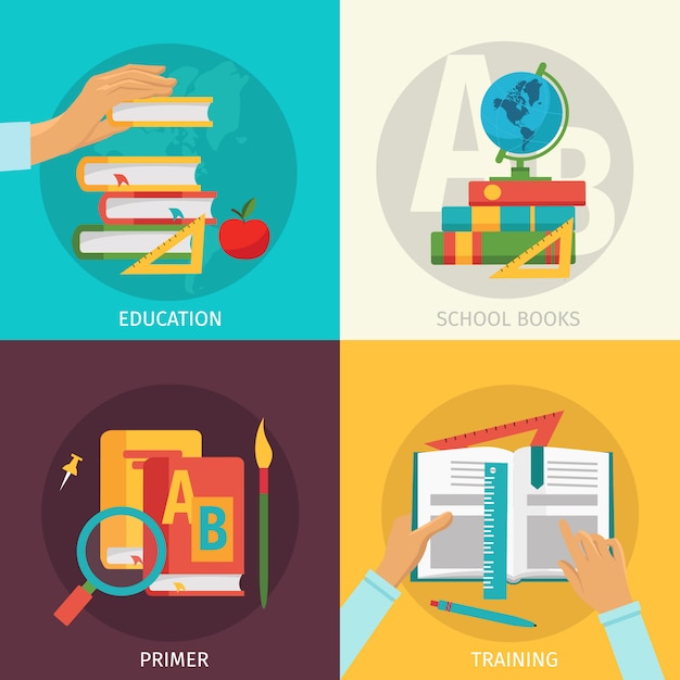 Free vector colored school books elements set