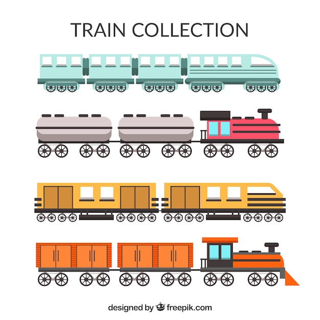 Free vector colored selection of flat trains