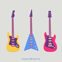 Colored set of electric guitars in flat design
