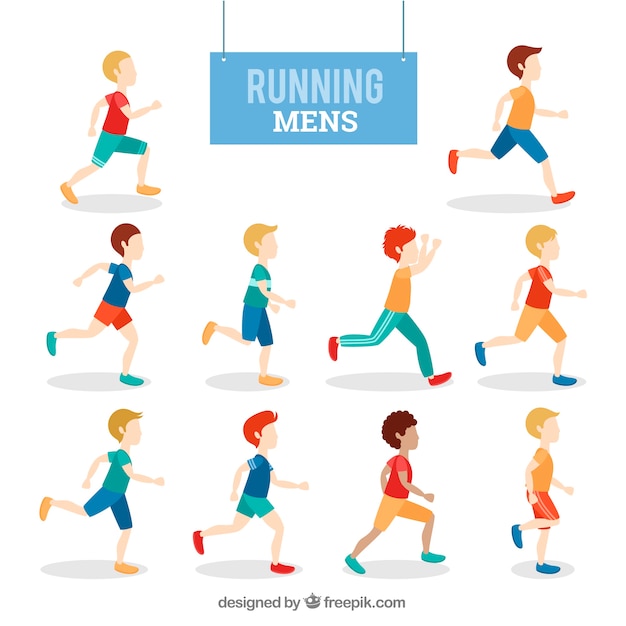 Free vector colored set of men running