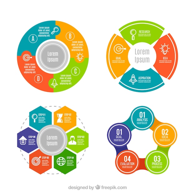 円形のinfographicsの色付きセット