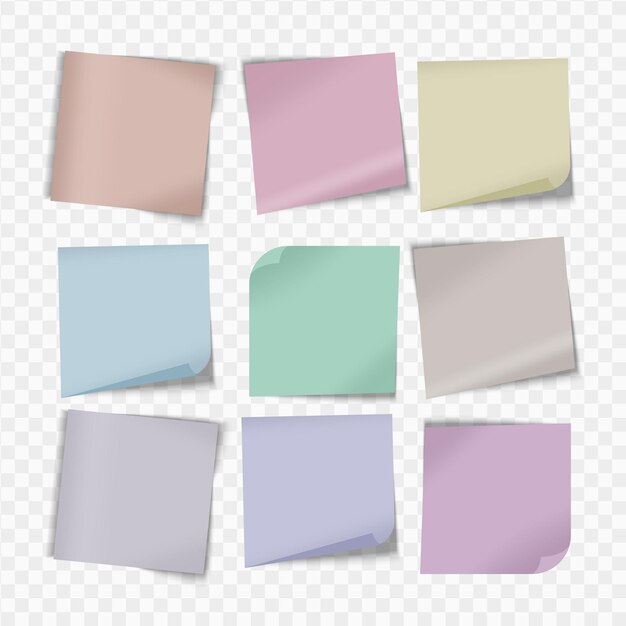 Colored sheets of note papers with curled corner and push pin