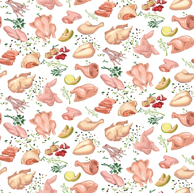 Colored sketch poultry meat seamless pattern