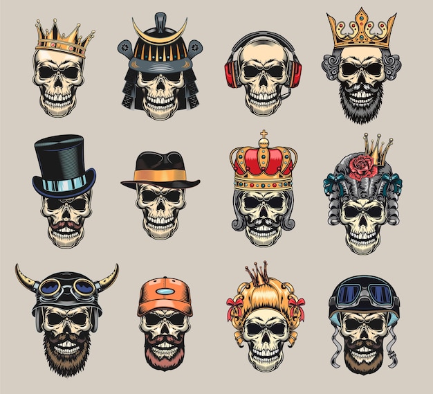 Free vector colored skulls set