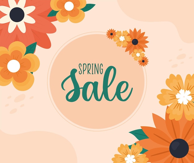 colored spring sale banner with flowers