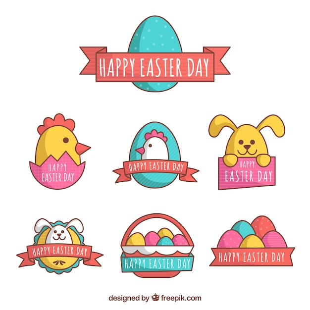 Free vector colored stickers for easter day