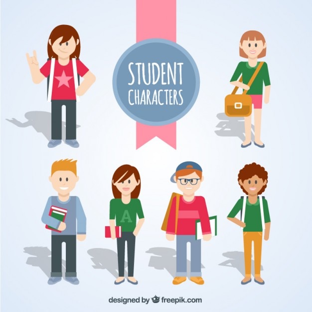 Free vector colored student characters