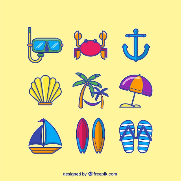 Free vector colored summer icons